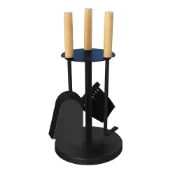 Kaminofenbesteck 3tlg., Farbe: Schwarz, Pulverbeschichtet, Holzgriffe ^ MyFireTool Online