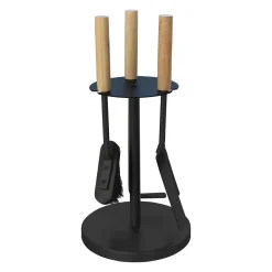 Kaminofenbesteck 3tlg., Farbe: Schwarz, Pulverbeschichtet, Holzgriffe ^ MyFireTool Online