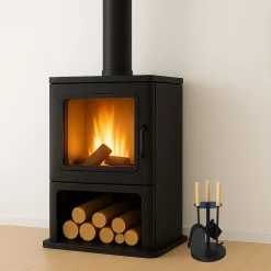 Kaminofenbesteck 3tlg., Farbe: Schwarz, Pulverbeschichtet, Holzgriffe ^ MyFireTool Online