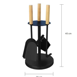 Kaminofenbesteck 3tlg., Farbe: Schwarz, Pulverbeschichtet, Holzgriffe ^ MyFireTool Online