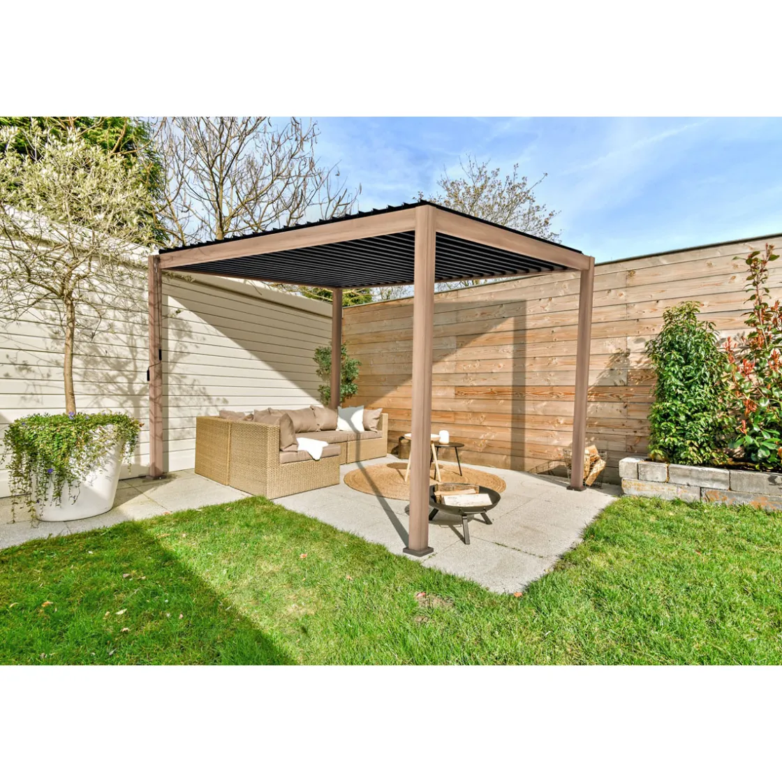 Pergola 111 Deluxe Dark Oak Holzoptik 300 x 250 x 600 cm ^