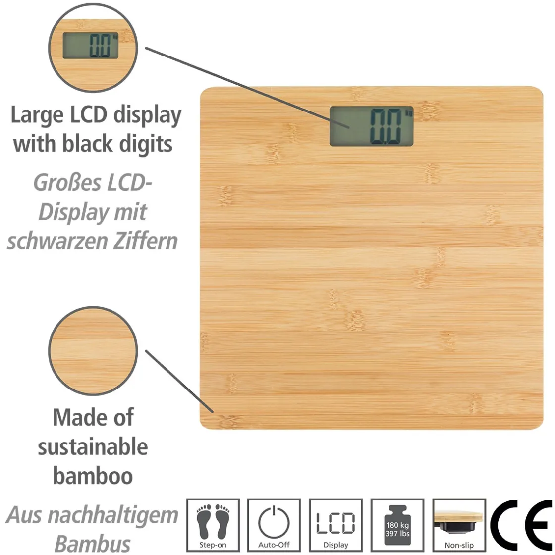 Personenwaage Bambus LCD 30x30 cm braun ^ Wenko