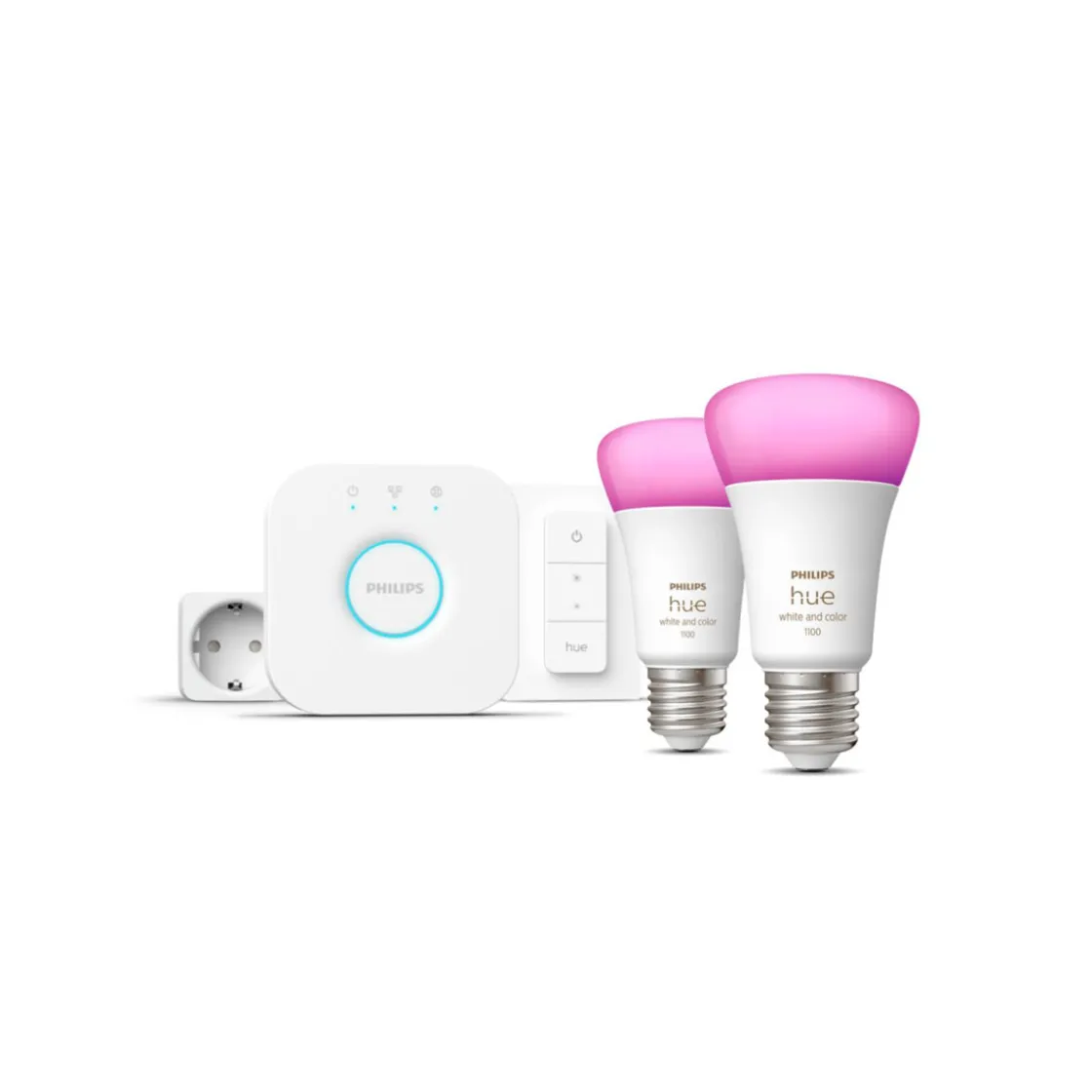 Starter-Set White und Color Ambiance 2 x LED-Lampe E27 Bridge Dimmschalter Smart Plug ^ Philips Hue Hot