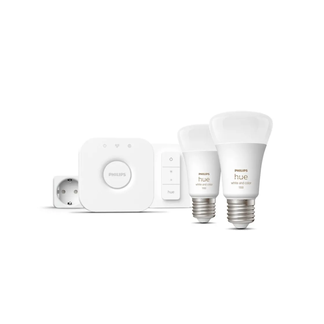 Starter-Set White und Color Ambiance 2 x LED-Lampe E27 Bridge Dimmschalter Smart Plug ^ Philips Hue Hot