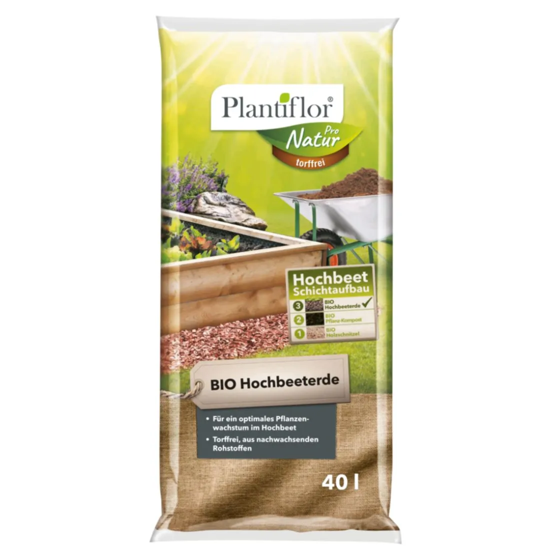 BIO Hochbeet-Erde torffrei 40 L ^ Plantiflor Hot