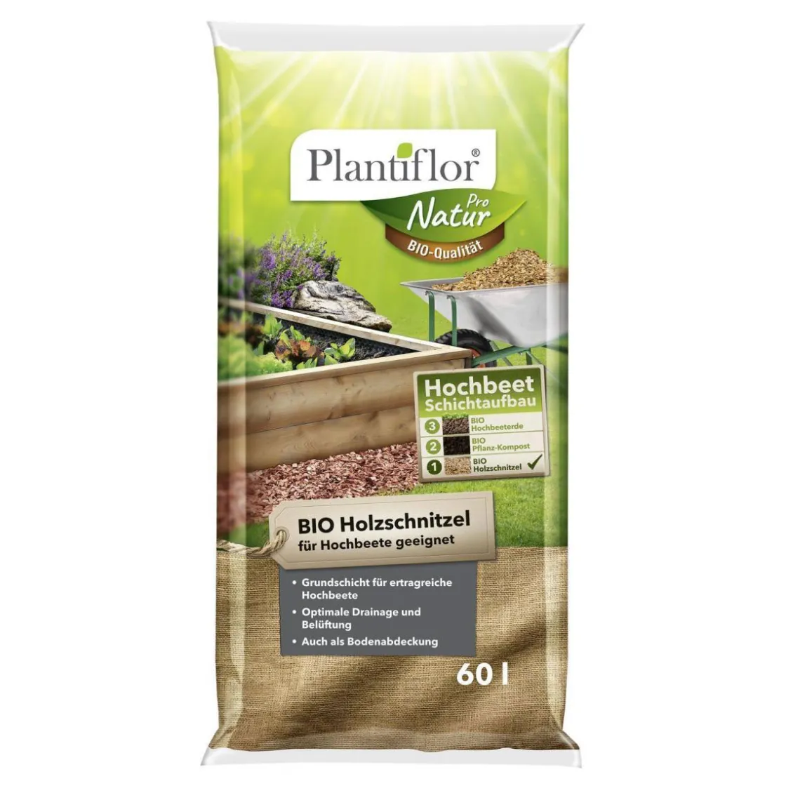BIO Holzschnitzel Grundfüllung für Hochbeet 60 L ^ Plantiflor Clearance