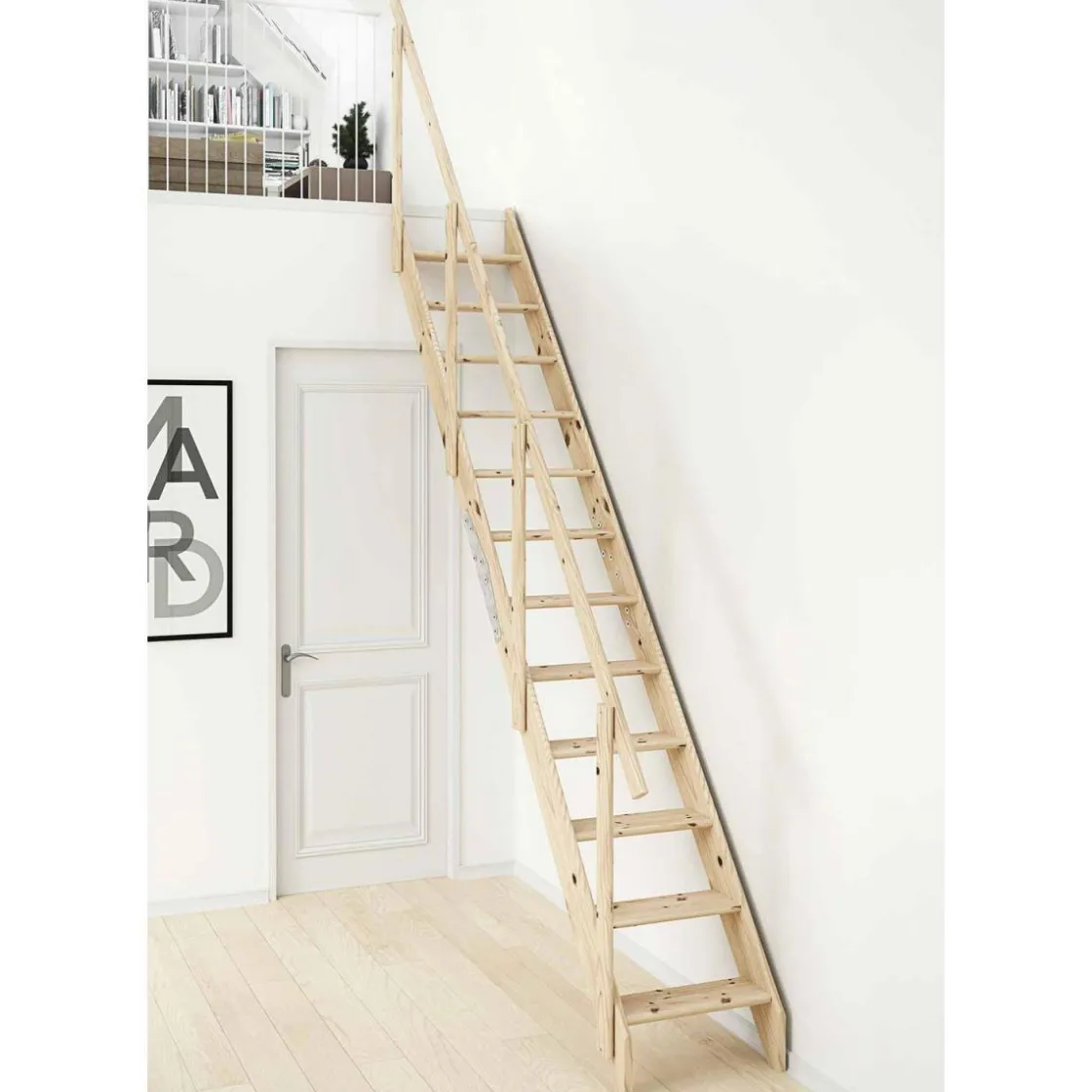 Raumspartreppe Kiel Fichte, 12 Stufeninkl. Gelaender GH bis 283,5 cm ^ Dolle Best