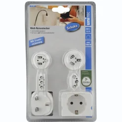 Reisestecker Welt mit Zusatzsicherung ^ New