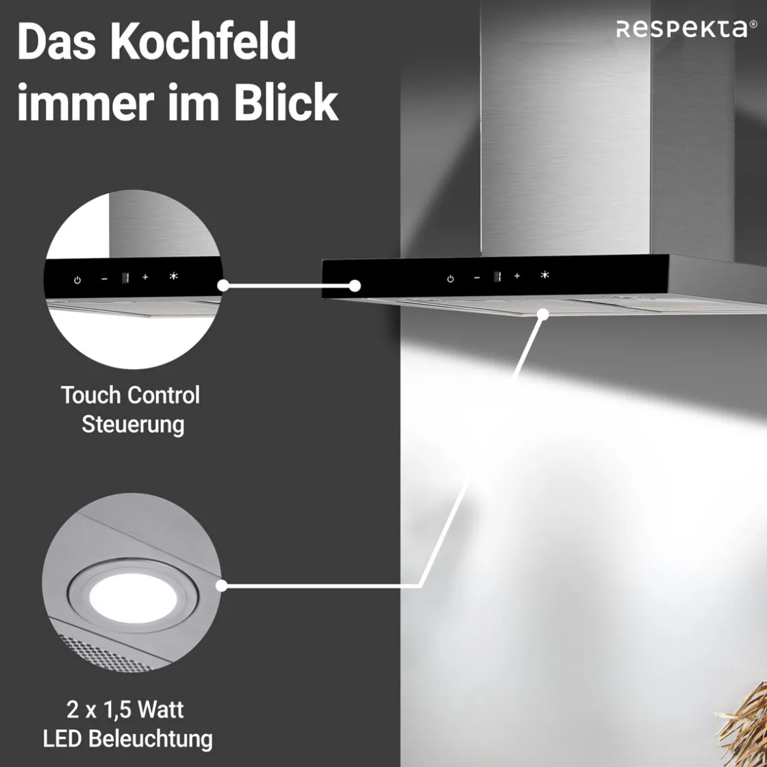 Haube Edelstahl 60cm EEK A++9 Leistungsstufen LED-Beleuchtung ^ Respekta Online