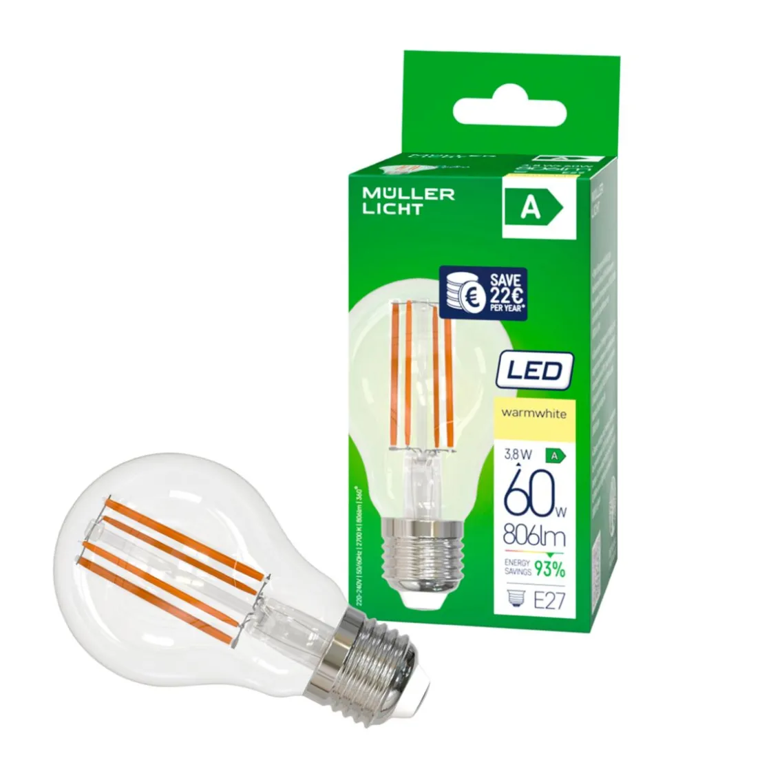 Retro LED Birne EEK A E27E27 60W 806lm 2700K ^ Müller-Licht Outlet