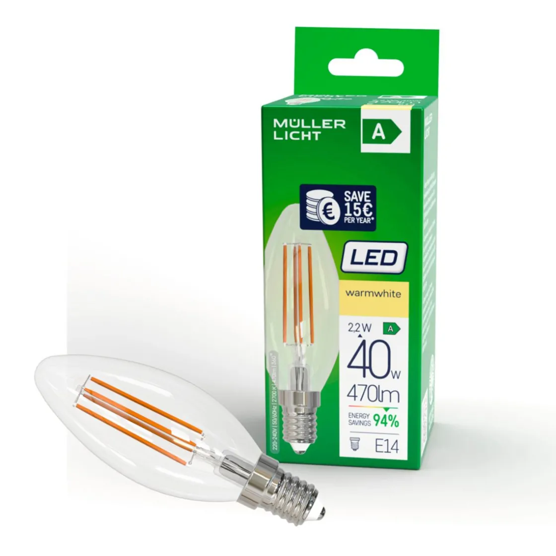 Retro LED Kerze EEK A E14E14 40W 470lm 2700K ^ Müller-Licht Outlet