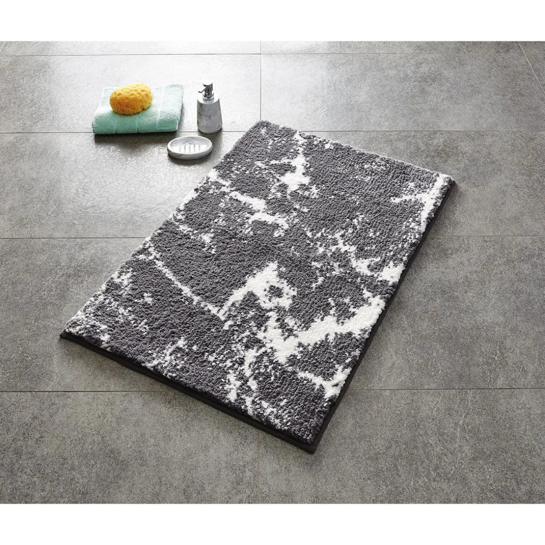 Teppich Marmor 60 x 90 cm grau-weiß Polyester-Microfaser ^ Ridder Clearance