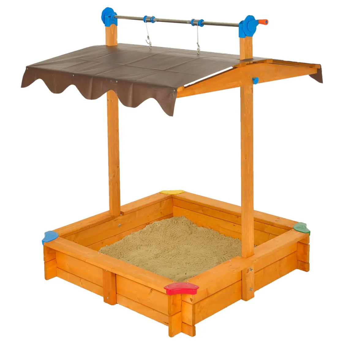 Sandkasten Felix 100x100x120 cm impraegFichtenholz, UV-Schutz, absenkbares Dach ^ Gaspo New