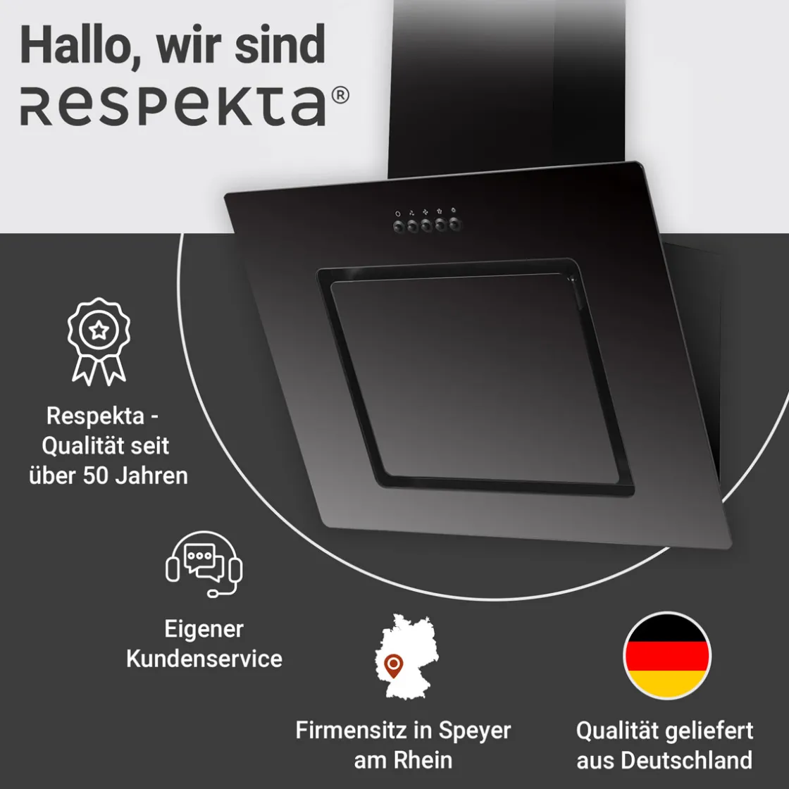 Schraeghaube 60 cm Glas EEK B schwarzmit Glasschirm LED Beleuchtung Druckkast ^ Respekta New