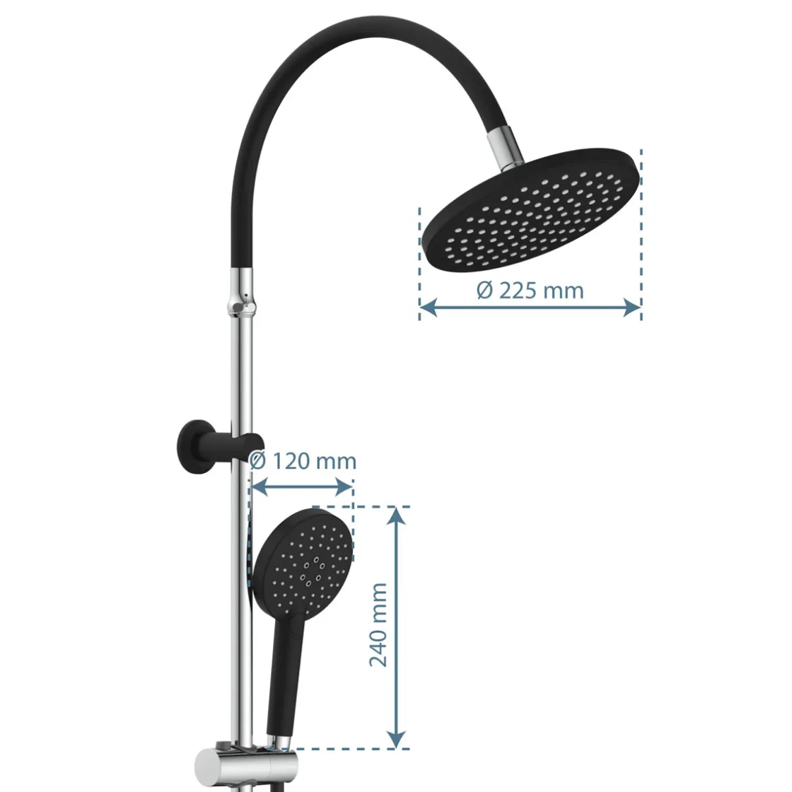 Überkopf-Brauseset Matao Rain chrom/Schwarz matt ^ Schütte