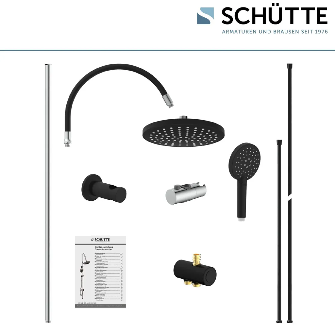 Überkopf-Brauseset Matao Rain chrom/Schwarz matt ^ Schütte