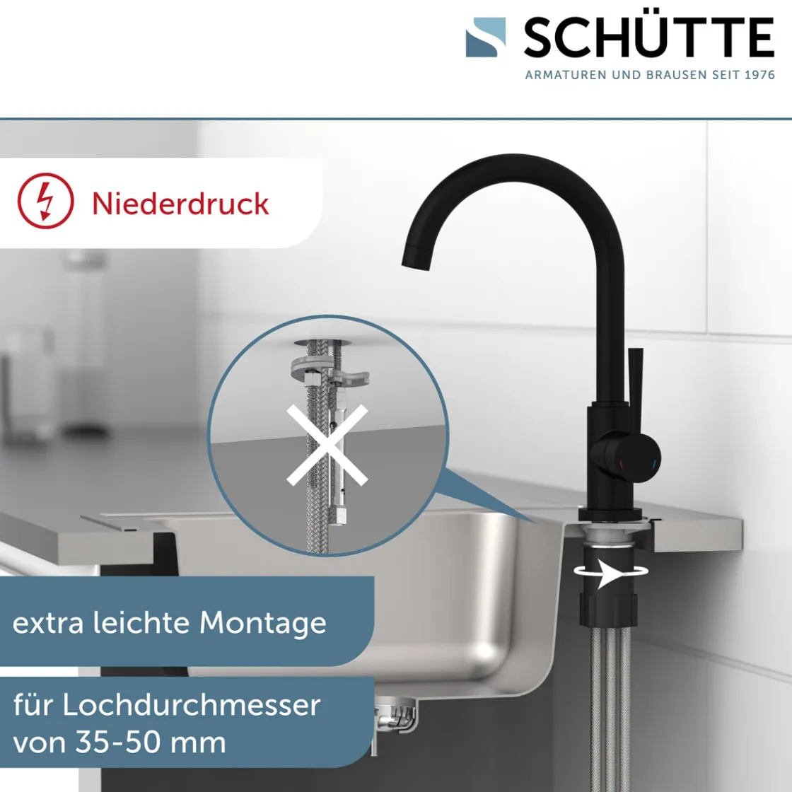 Spültischarmatur Cornwall Niederdruck schwarz matt ^ Schütte New