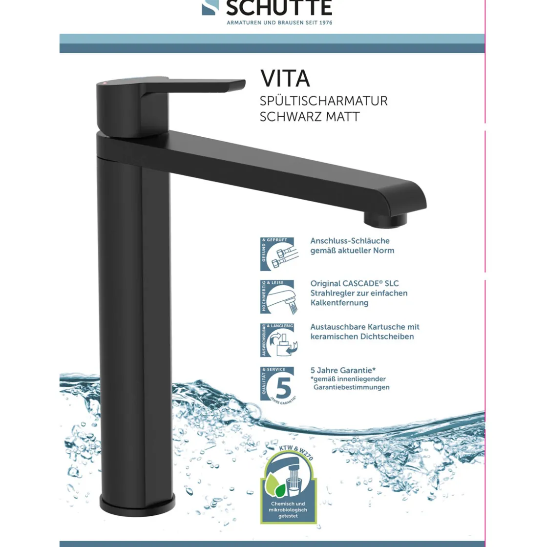 Spültischarmatur mit hohem Auslauf VITA schwarz ^ Schütte Hot