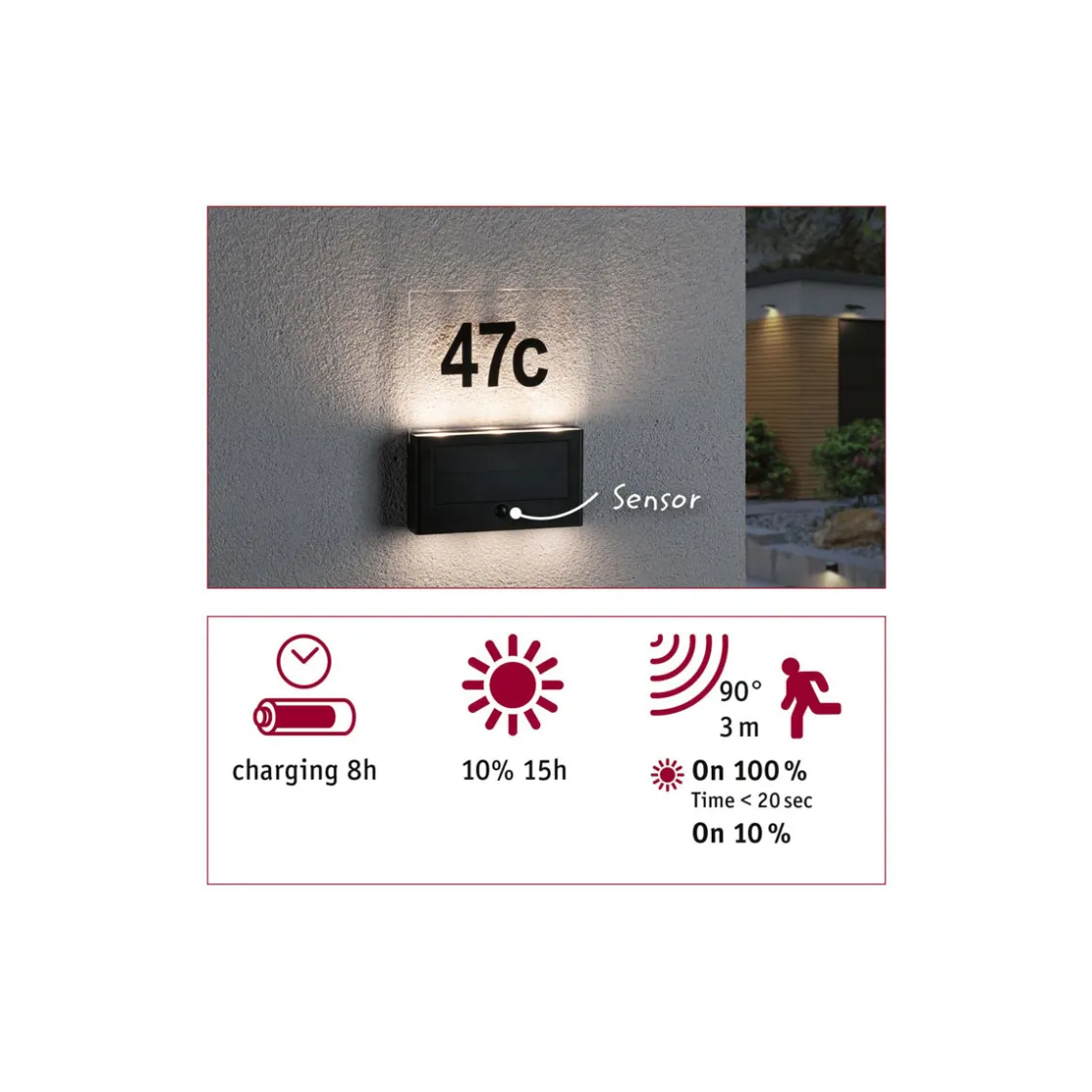 Solar Hausnummer Neda PIR AnthrazitIP44 3000K ^ Paulmann