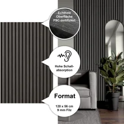 Sonido Elements Akustikpaneel Black oak1200x560x18mm FSC ^ Outlet