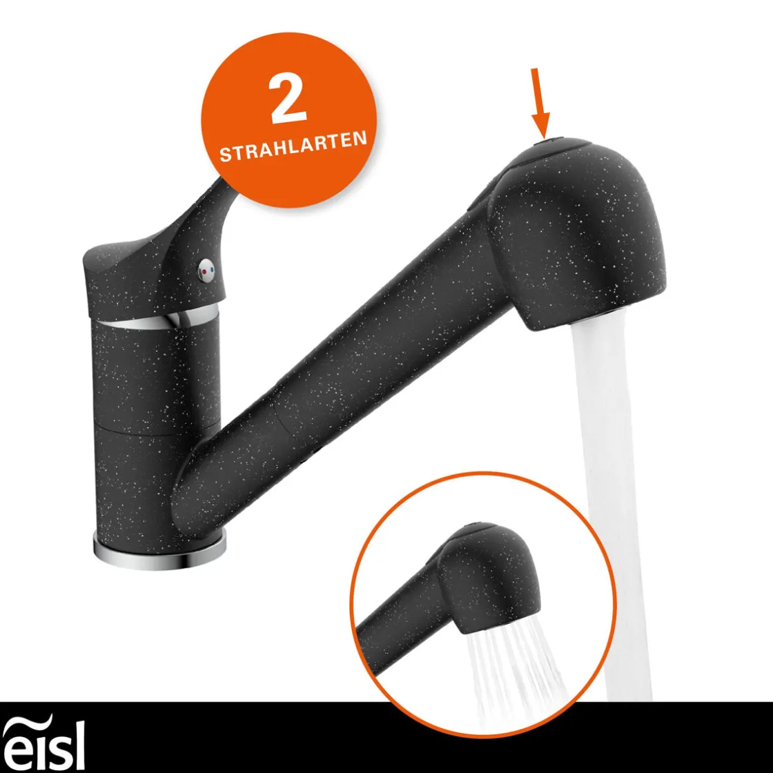 SP-Armatur Granit schwarz mit Geschirr-Brause 2S Kartusche mit keram.Dichtungen ^ Eisl