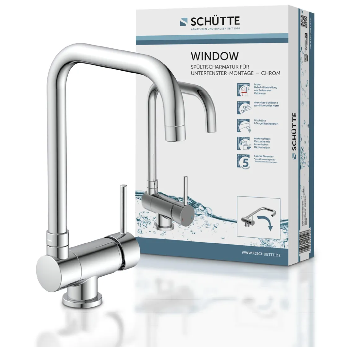 SP-Armatur Window chrom schwenkbar Cold-Start u. Unterfenstermontage umklappbar ^ Schütte Hot