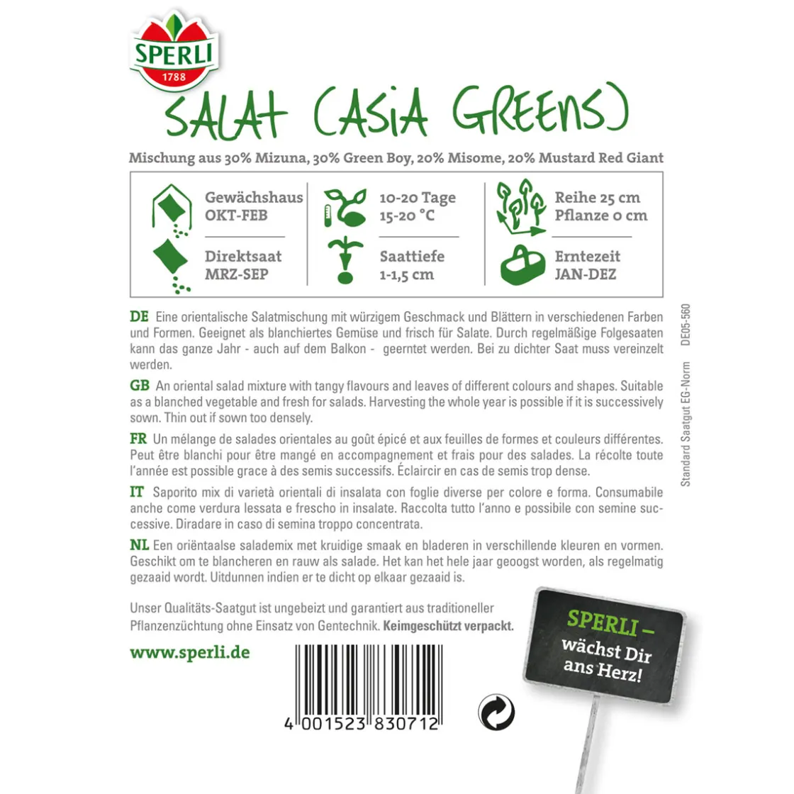 Asia-Salatmischung Asia Spicy Green Mix ^ Sperli