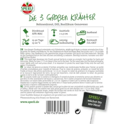 Die 3 großen Kräuter Bohnenkraut/Dill/Basilikum 5 m Saatband ^ Sperli Discount
