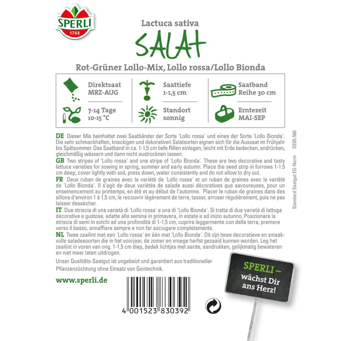 Pflücksalat-Mix Lollo 5 m Saatband ^ Sperli