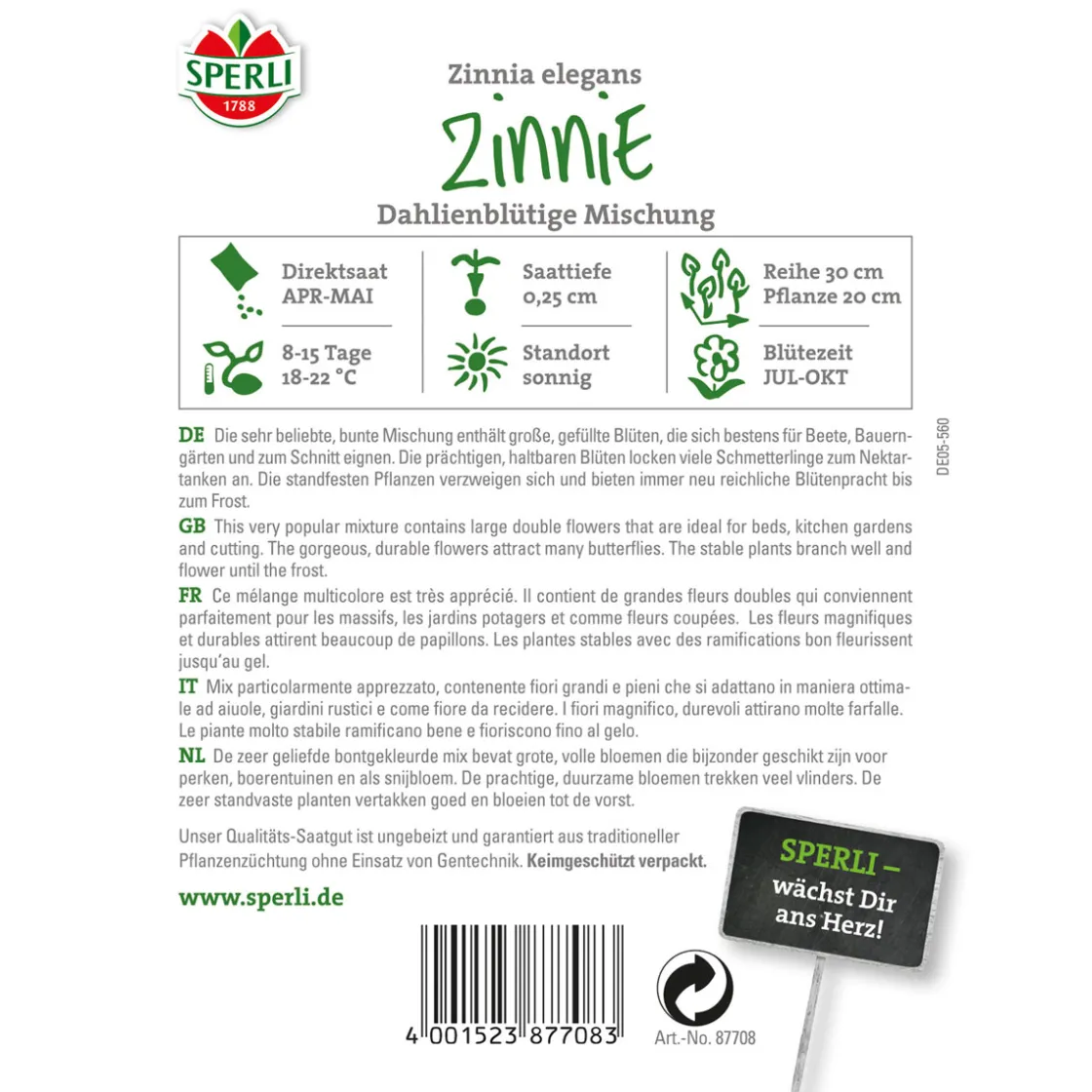 Zinnien Dahlienblütige Mischung ^ Sperli Discount
