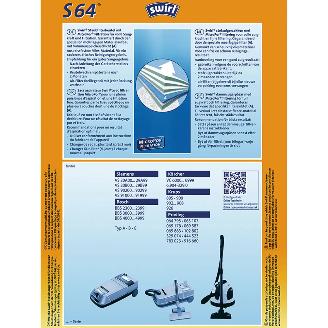 Staubsauger-Beutel S 64 / S 66 EcoPor ^ Swirl
