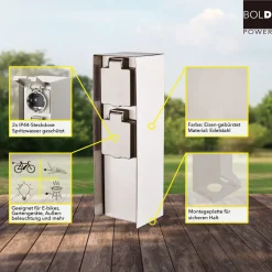 Steckdosensäule ORIO 2fach IP44 Eisen-gebürstet ^