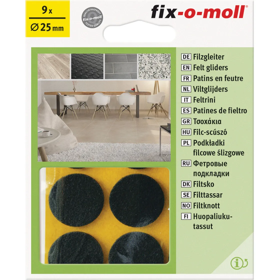 Filzgleiter mit Stift Durchmesser 2,5 cm 9 Stück ^ Suki Discount