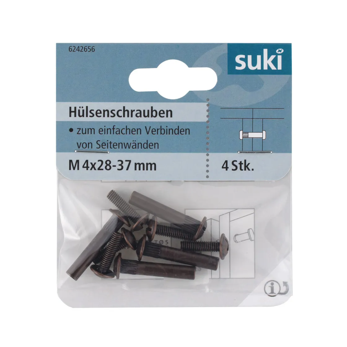 Hülsenschraube Senkkopf 28-37 mm brüniert 4 Stück ^ Suki Hot