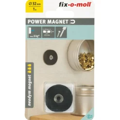 Magnet Neodym mit Senkbohrung Ø 32 x 6 mm, gummiert, schwarz ^ Suki
