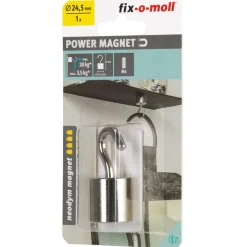 Topfmagnet Neodym mit Schraubhaken M6 Ø 24,5 x 52 mm, silber ^ Suki Clearance