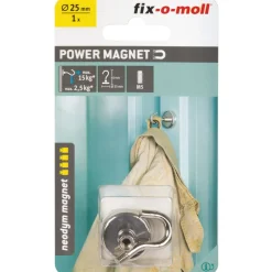 Topfmagnet Neodym mit Schraubhaken M5 Ø 25 x 40 mm, silber ^ Suki Clearance