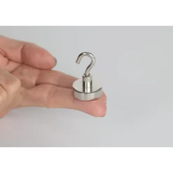Topfmagnet Neodym mit Schraubhaken M5 Ø 25 x 40 mm, silber ^ Suki Clearance