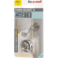 Topfmagnet Neodym mit Öse Ø 32 x 44 mm, Gewindebuchse M6, silber ^ Suki Best