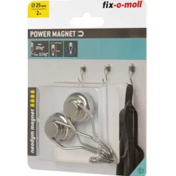 Topfmagnet Neodym Ø 25 mm, mit drehbarem Haken 50 mm, silber ^ Suki Best