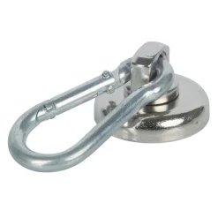 Topfmagnet Neodym Ø 25 mm, mit Karabiner 40 x 20 mm, silber ^ Suki Hot