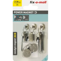 Topfmagnet Neodym Ø 20 mm, mit Schlüsselring Ø 20 mm, silber ^ Suki Hot