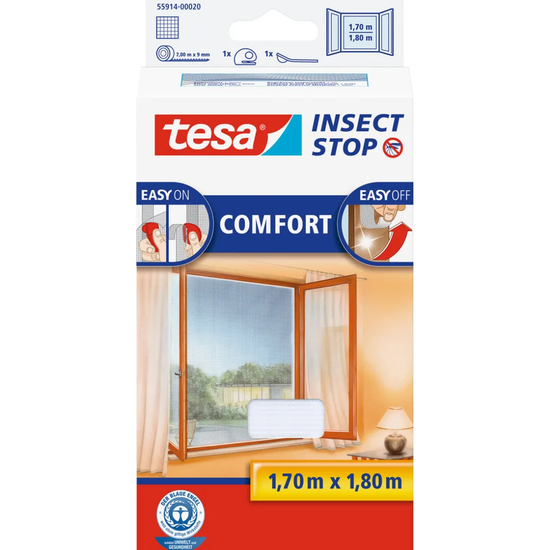 Fliegengitter Comfort 170 x 180 cm weiß für Fenster inkl Klettband ^ Tesa