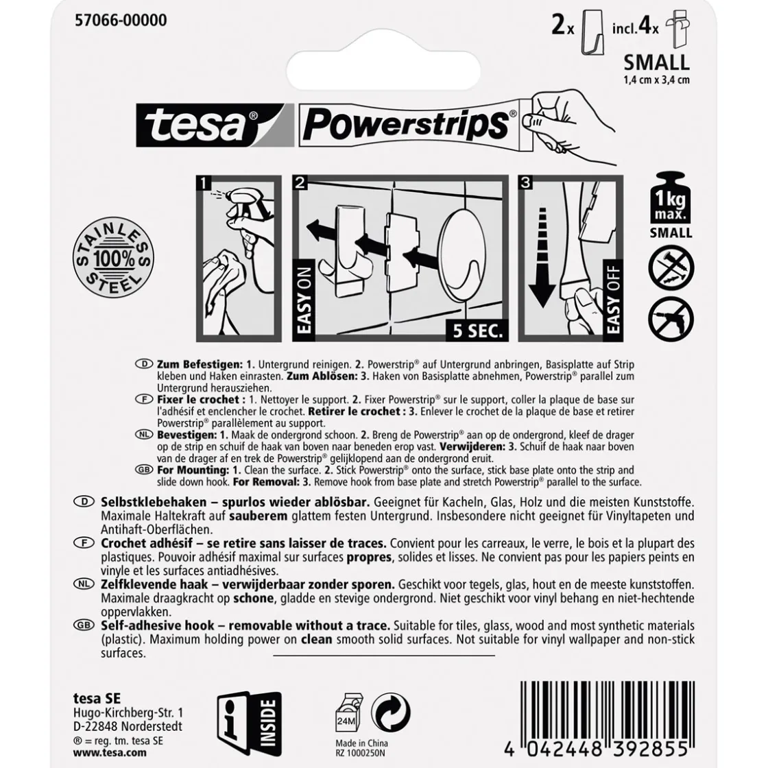 Haken Powerstrips Small Rechteckig Metall ^ Tesa Outlet