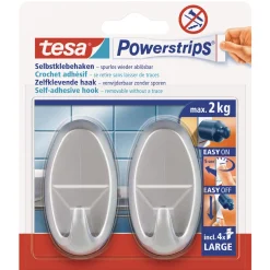 Haken Powertstripe Large Oval mattchrom 2 Haken und 4 Strips ^ Tesa Best