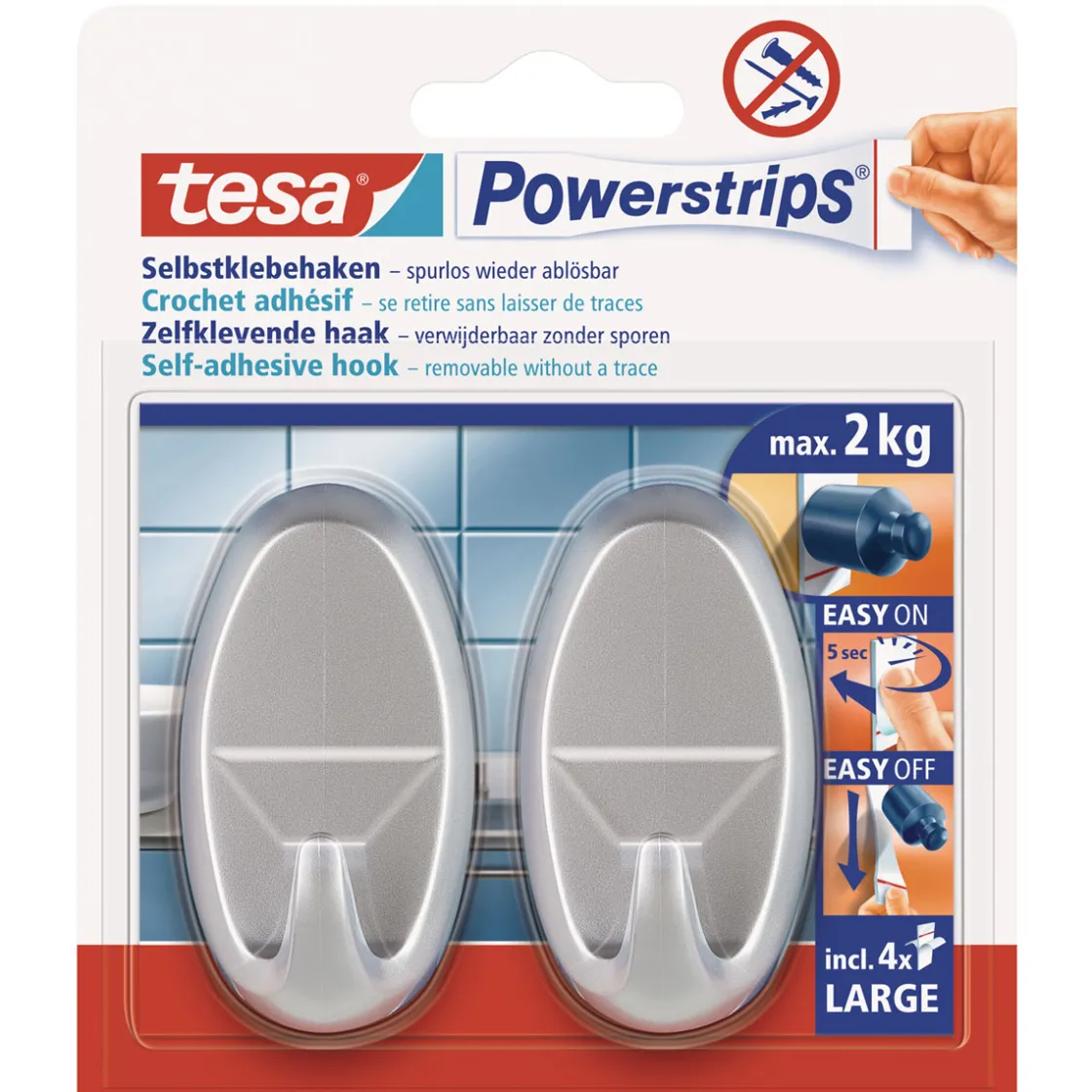 Haken Powertstripe Large Oval mattchrom 2 Haken und 4 Strips ^ Tesa Best