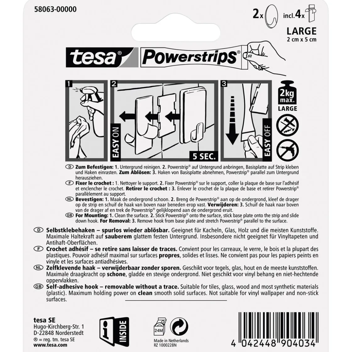 Haken Powertstripe Large Oval mattchrom 2 Haken und 4 Strips ^ Tesa Best
