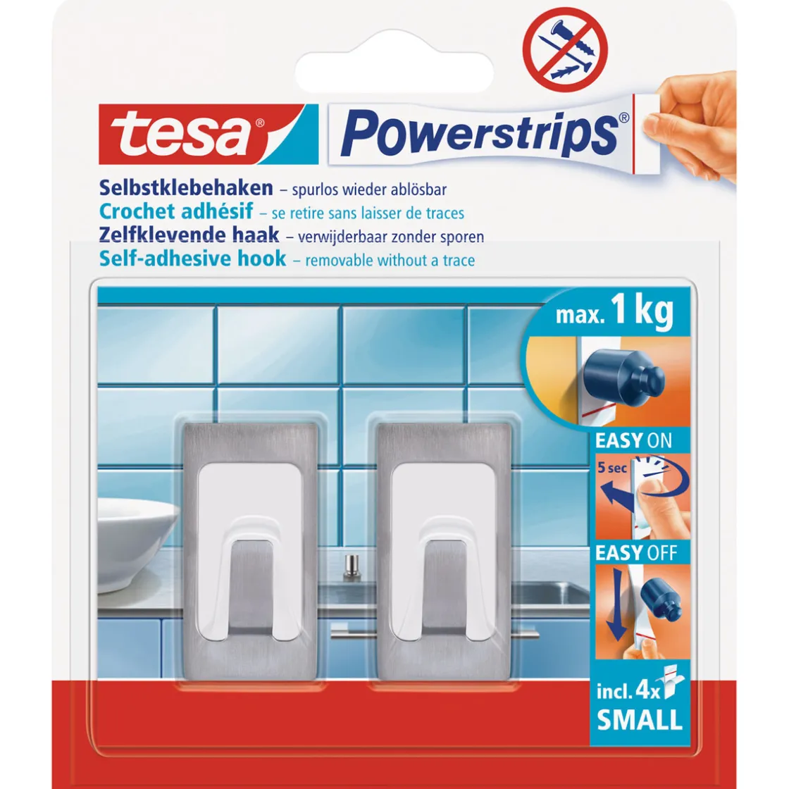 Haken Powertstripe Small Metallic Rechteck 2 Haken und 4 Strips ^ Tesa