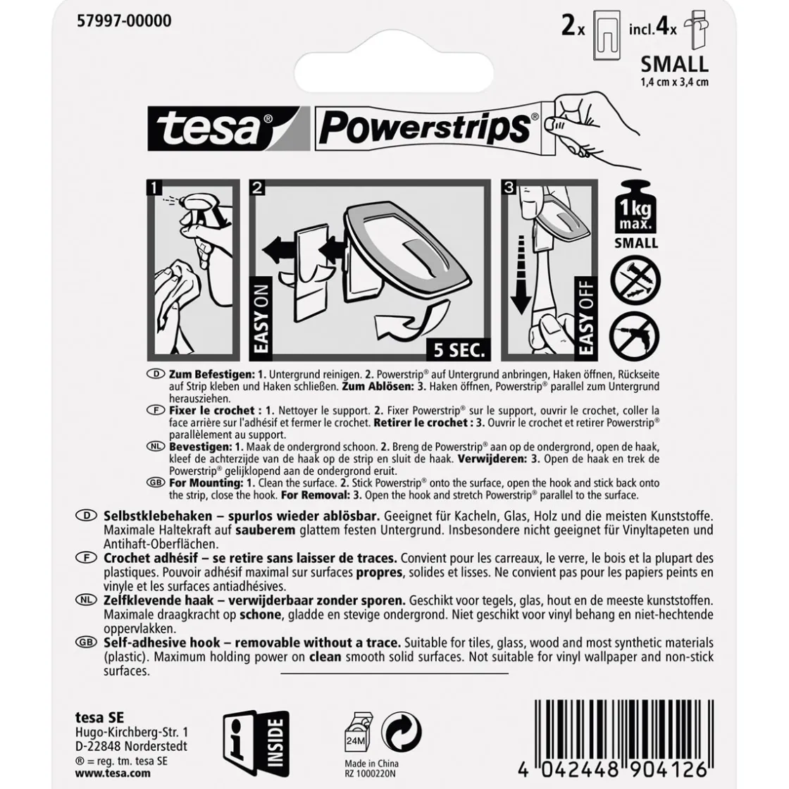 Haken Powertstripe Small Metallic Rechteck 2 Haken und 4 Strips ^ Tesa
