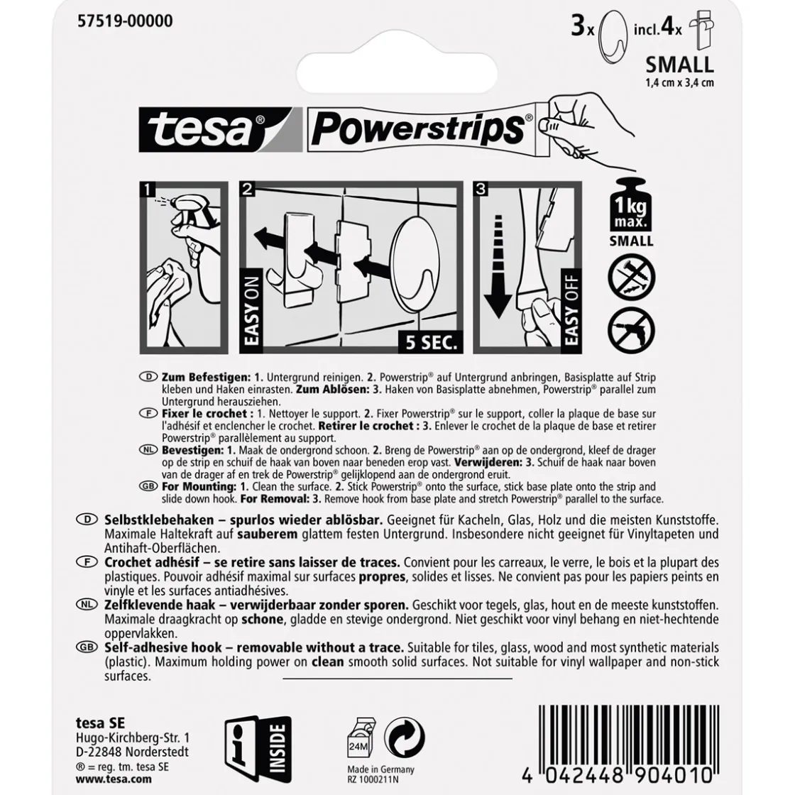 Haken Powertstripe Small chrom Oval 3 Haken und 4 Strips ^ Tesa Discount